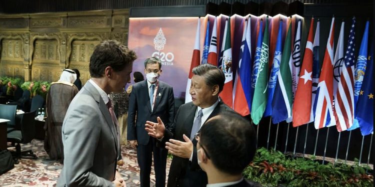 Primer ministro de Canadá, Justin Trudeau y el presidente de la República Popular China, Xi Jinping