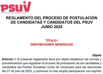 Reglamento de postulación de candidatas y candidatos Psuv a las elecciones 27J