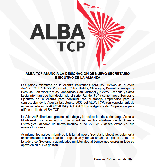 Rander Peña es designado Secretario Ejecutivo del ALBA-TCP 2 Captura de pantalla 2025 06 12 094920