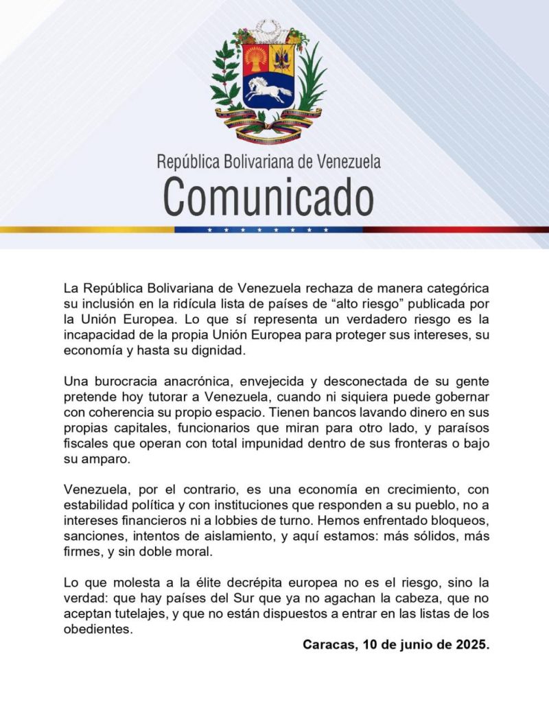 Venezuela rechaza con firmeza inclusión en lista de "alto riesgo" de la Unión Europea 2 photo 5062068981170548494 y