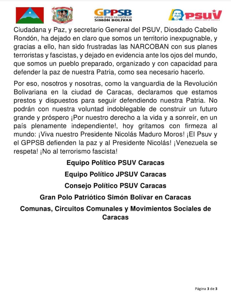 Comunicado del PSUV Caracas: Rechazo contundente a planes terroristas de la derecha extremista 4 WhatsApp Image 2025 08 13 at 4.50.31 PM