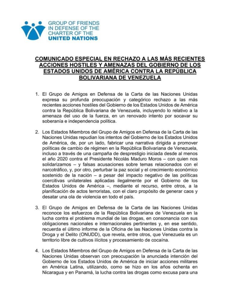 Grupo de Amigos de la ONU rechaza agresión de EEUU contra el presidente Nicolás Maduro 2 WhatsApp Image 2025 08 16 at 8.41.42 PM