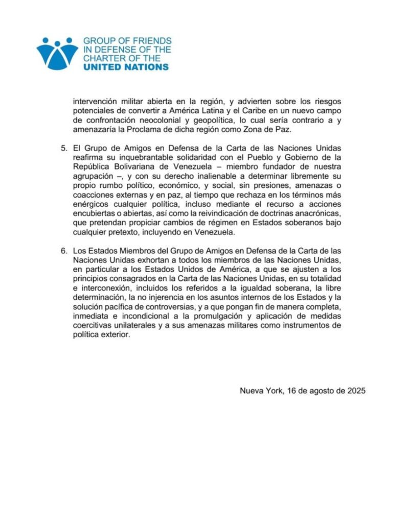 Grupo de Amigos de la ONU rechaza agresión de EEUU contra el presidente Nicolás Maduro 3 WhatsApp Image 2025 08 16 at 8.41.43 PM