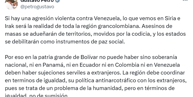 Gustavo Petro: «En la Patria de Bolívar no puede haber sujeciones serviles a extranjeros»