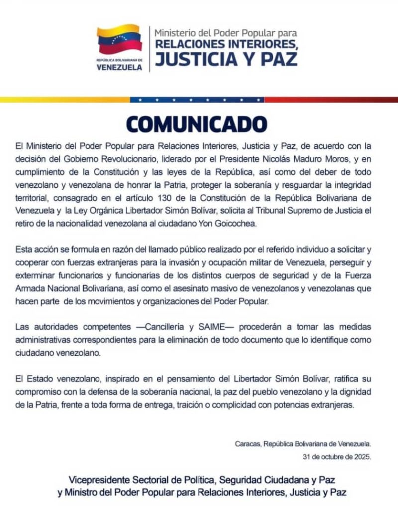 Inicia el proceso para retirar nacionalidad a Yon Goicoechea 2 c95789ca f714 40af 9429 16d1eab3ef54
