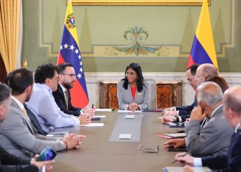 Presidenta (E) Delcy Rodríguez recibe a delegación de Colombia