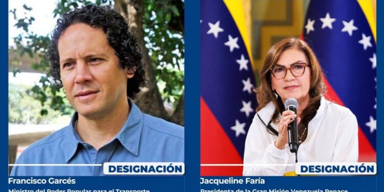 Presidenta Encargada Delcy Rodríguez designa a Francisco Garcés como Ministro de Transporte y a Jacqueline Faría como Presidenta de la Gran Misión Venezuela Renace