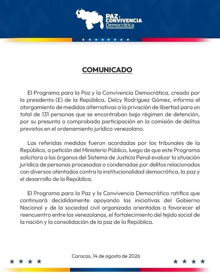 Comunicado: Programa para la Paz y la Convivencia Democrática anuncia otorgamiento de medidas alternativas a 131 personas privadas de libertad 2 IMG 5390 1
