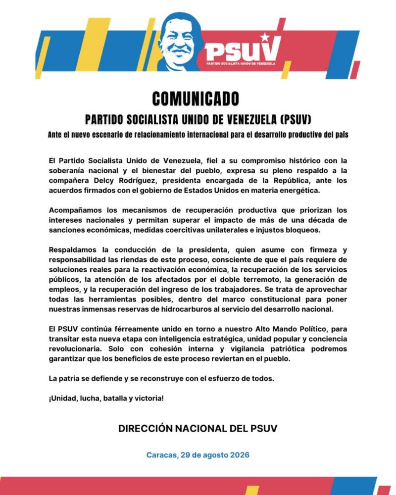 PSUV respalda mecanismos de recuperación productiva y la gestión diplomática de la presidenta Delcy Rodríguez 2 c530b71a 1368 4470 951e eef8ed3a9d42