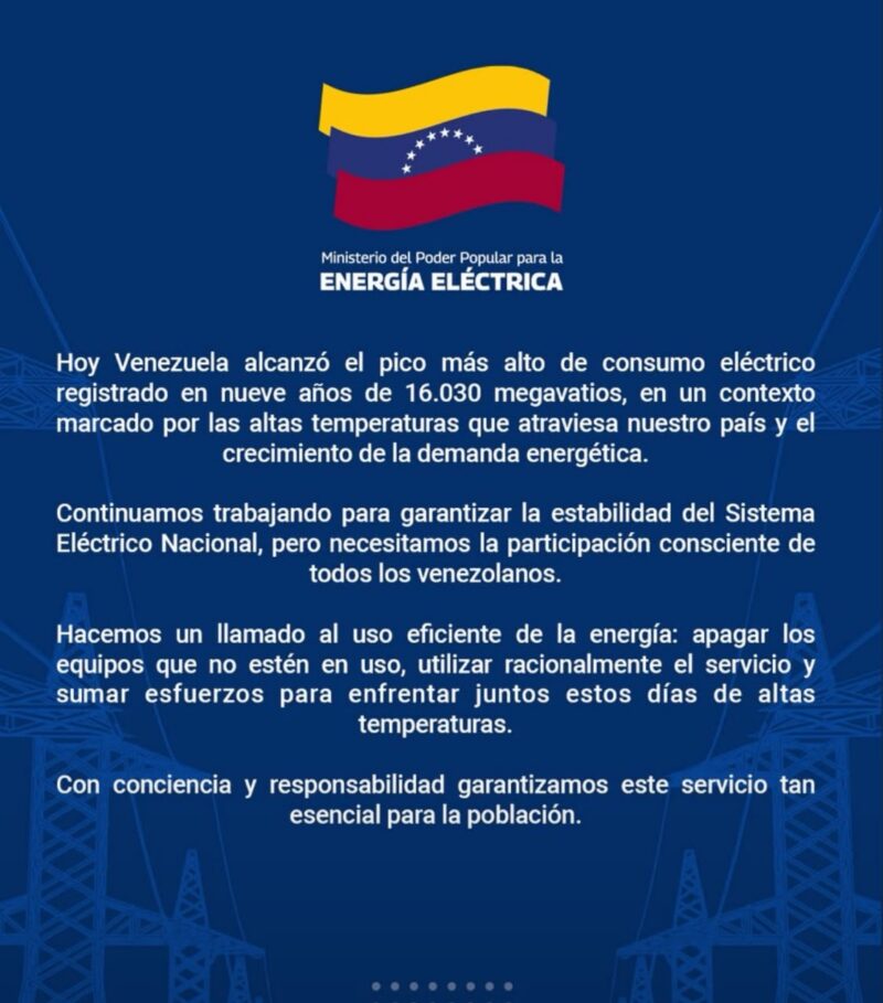 Venezuela registra el pico de consumo eléctrico más alto en los últimos 9 años al alcanzar los 16.030 MW 2 IMG 20260918 WA0101