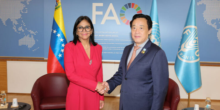 Presidenta Delcy Rodríguez sostiene encuentro con el director general de la FAO, Qu Dongyu en Roma